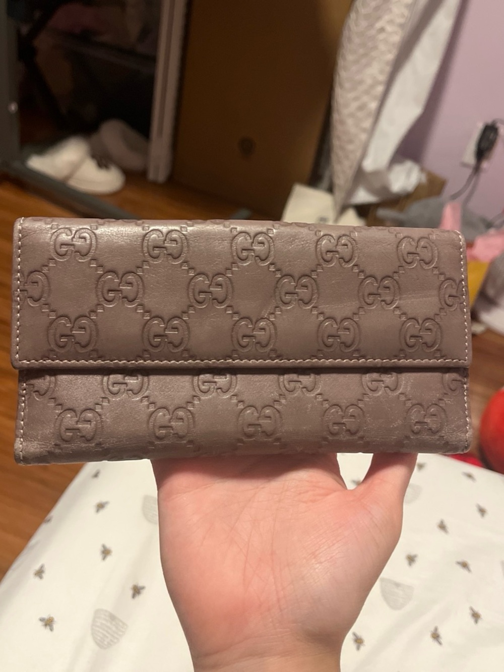 Gucci Taupe Embossed GG Continental Wallet
